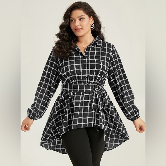 Size 18 - 20 2x Plaid Button Up Belted High Low Hem Blouse by BloomChic - Picture 2 of 8